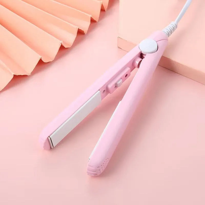 Mini hairdressing splint straightening iron for bangs styling with storage box in blue, pink, purple, white, or yellow colours