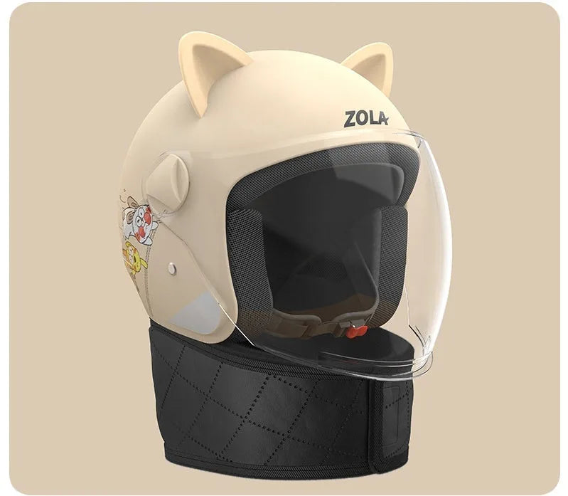 Winter electric bicycle helmet with removable scarf and anti-fog visor in blue colour