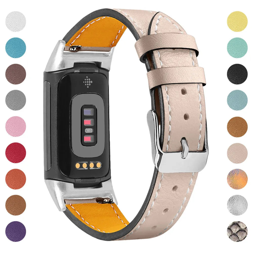 Genuine leather smart watch strap for Fitbit Charge 5 and Charge 6 in various colour options