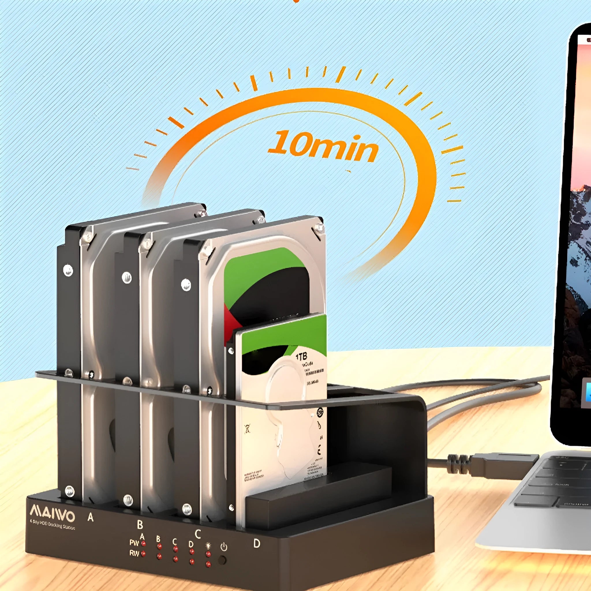 External four-bay hard disk enclosure box for 2.5-inch SATA drives with cables