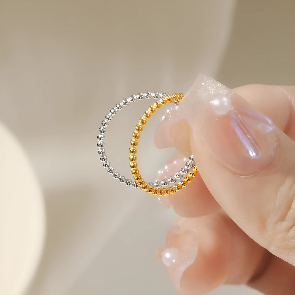 Titanium steel plain circle bead ring in gold colour for women, geometric shape, stackable