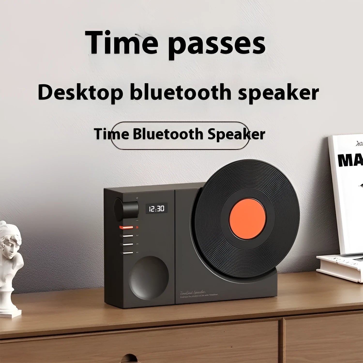 Obsidian Black mini Bluetooth speaker with matching gift bag and greeting card.