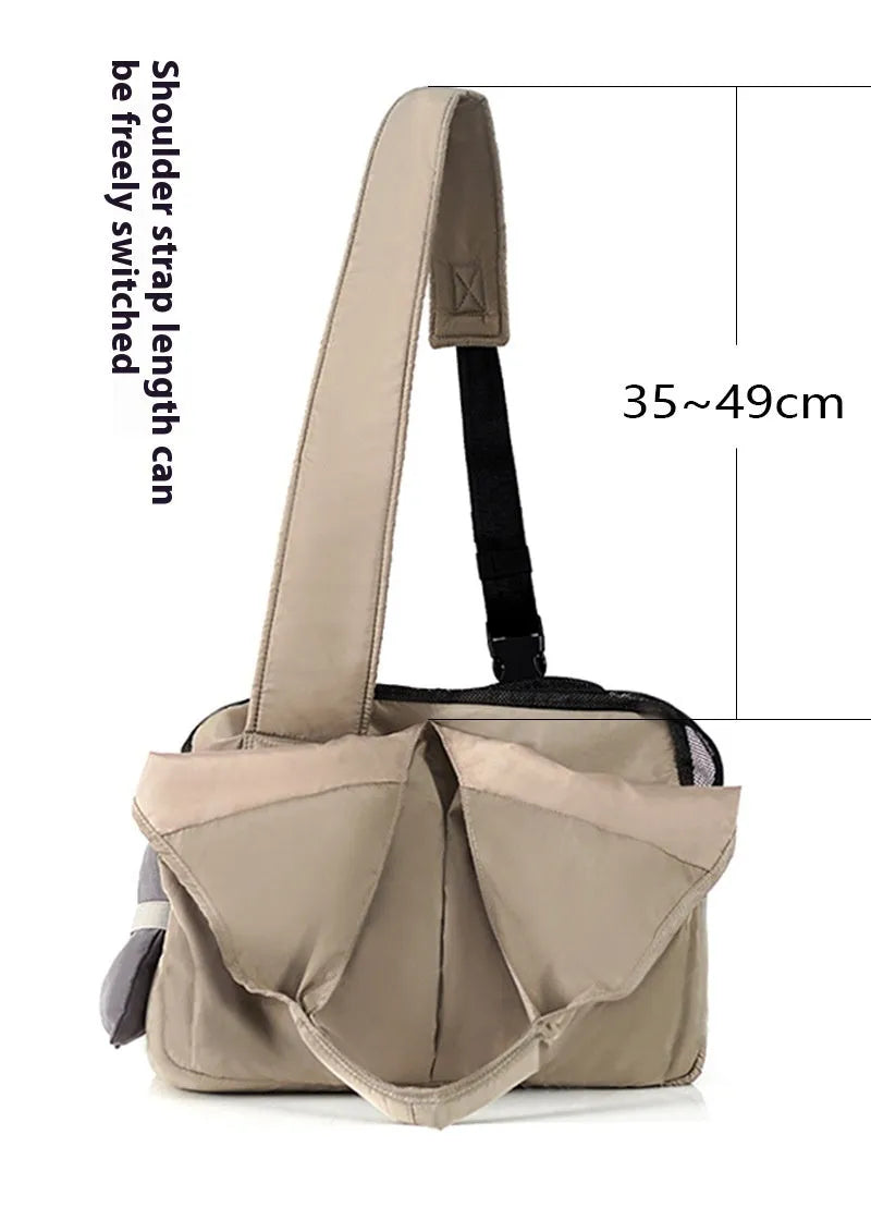 Apricot cloth pet carrier handbag with breathable construction for summer outdoor transport