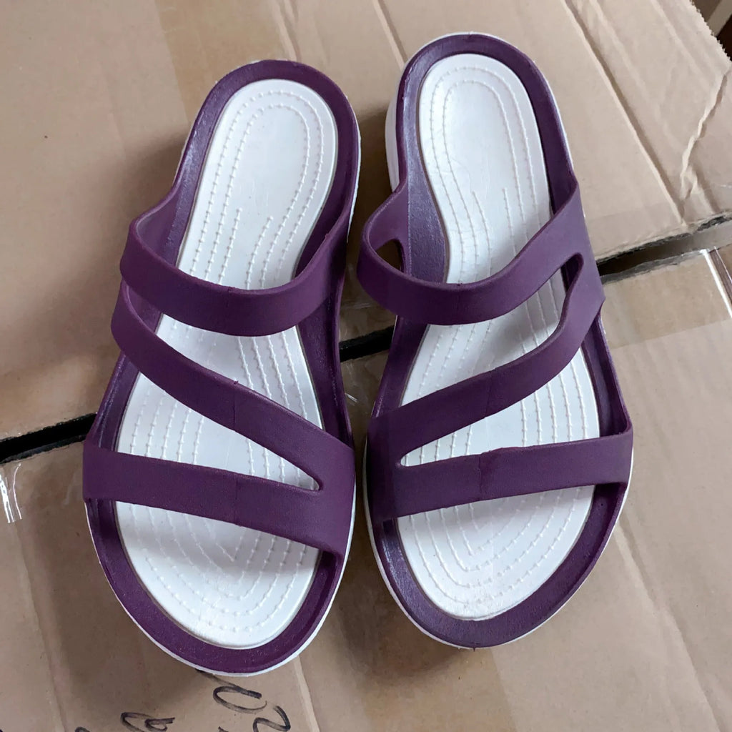 Women's solid colour casual beach sandals with PP uppers on a light background
