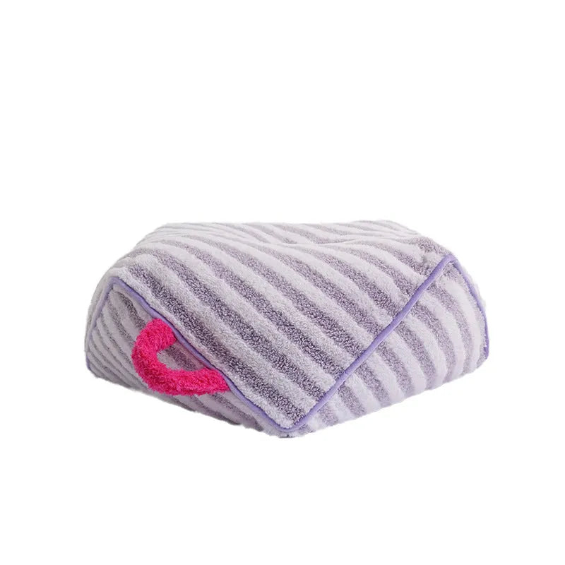 Striped soft velvet pet bed with removable cover in yellow, orange or purple colour options