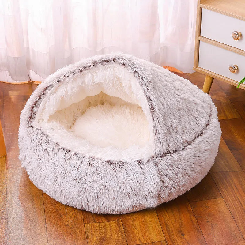 Semi-surrounded waterproof cloth dog kennel in a gradient colour, shown in a garden setting.