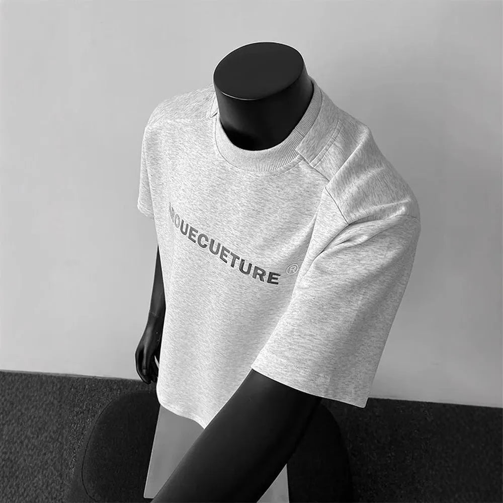 Men's loose fit cotton T-shirt with letter print pattern in black white light grey colours