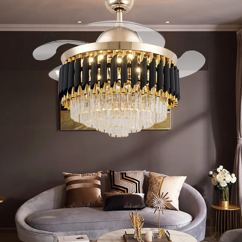 Crystal ceiling fan light with remote control in 42 or 48 inch sizes