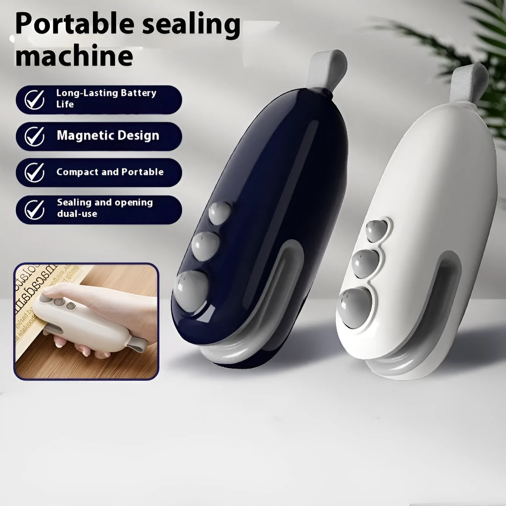 Household mini sealing machine in ivory white with automatic electric thermal capper on surface