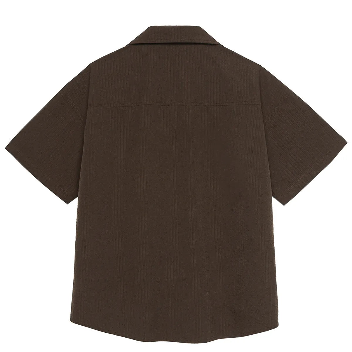 Brown striped Cuban collar outdoor shirt with short sleeves for mountain camping