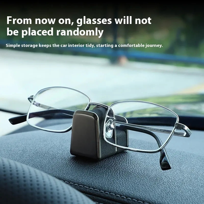 Car dashboard glasses holder clip in leather-covered zinc alloy, showing colour options