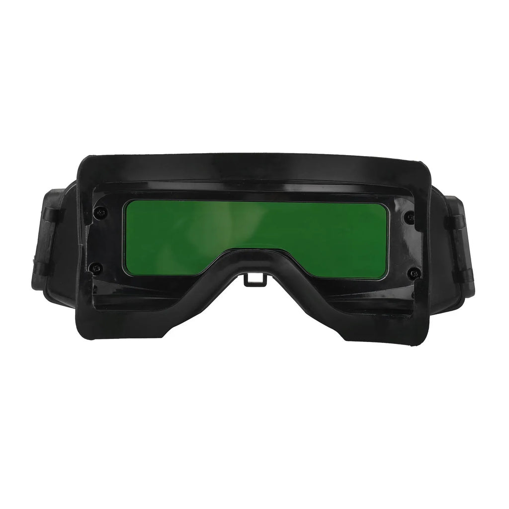 Black automatic darkening welding mask with a large rectangular LCD viewing lens.