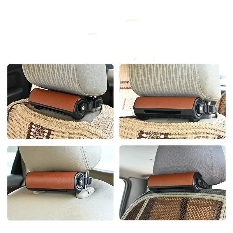 Bladeless car ventilation fan with USB power cord in black, brown, or red colours
