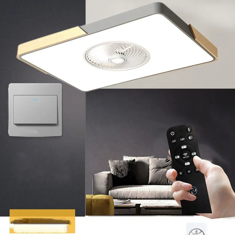White Nordic ceiling fan lamp with integrated light fixture and remote control