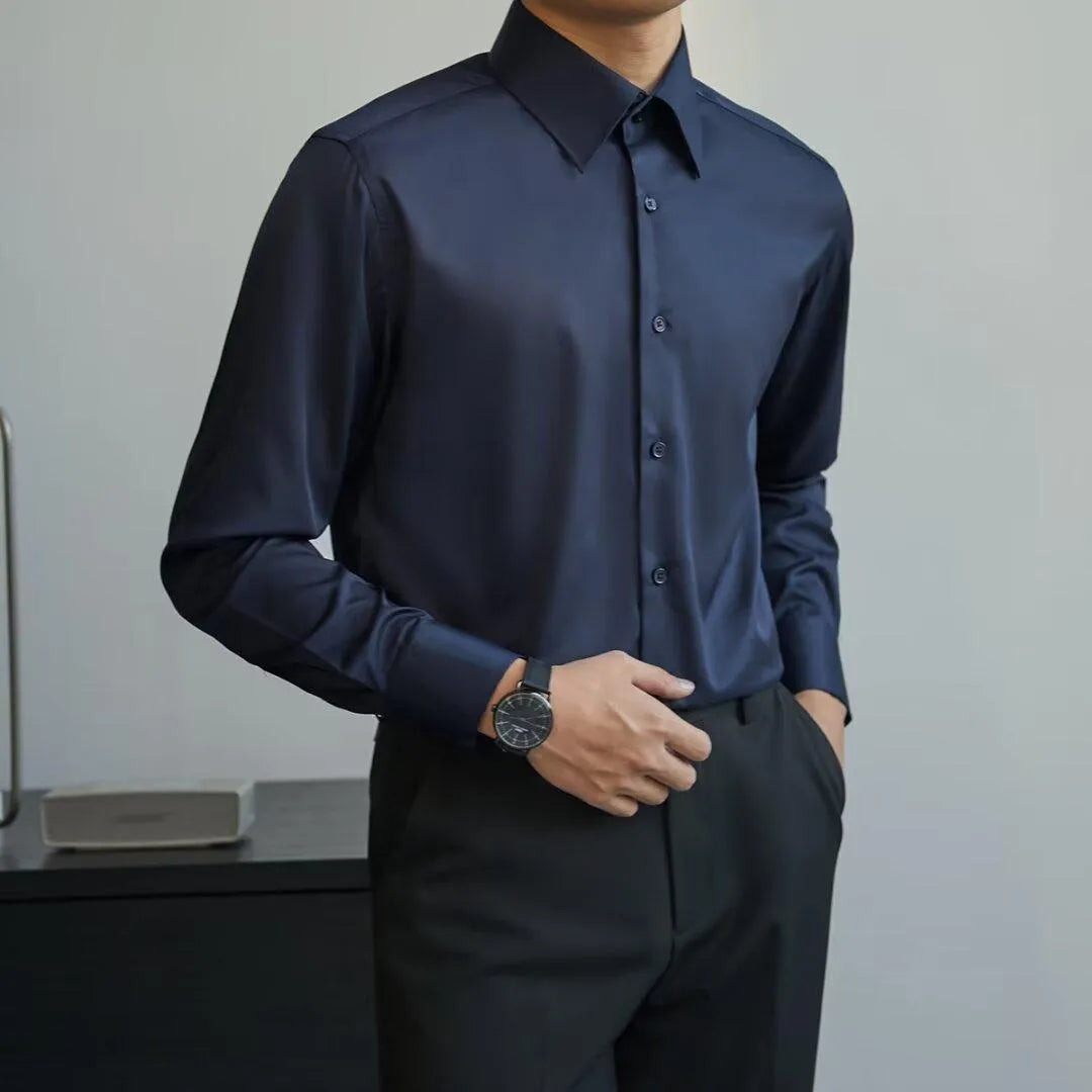 Men's black long sleeve Korean style loose fit cardigan shirt with Japanese retro design