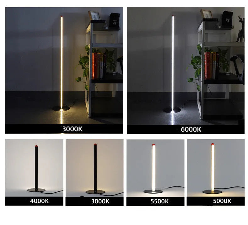A tall, vertical aluminium alloy floor lamp with a modern design on a simple base.