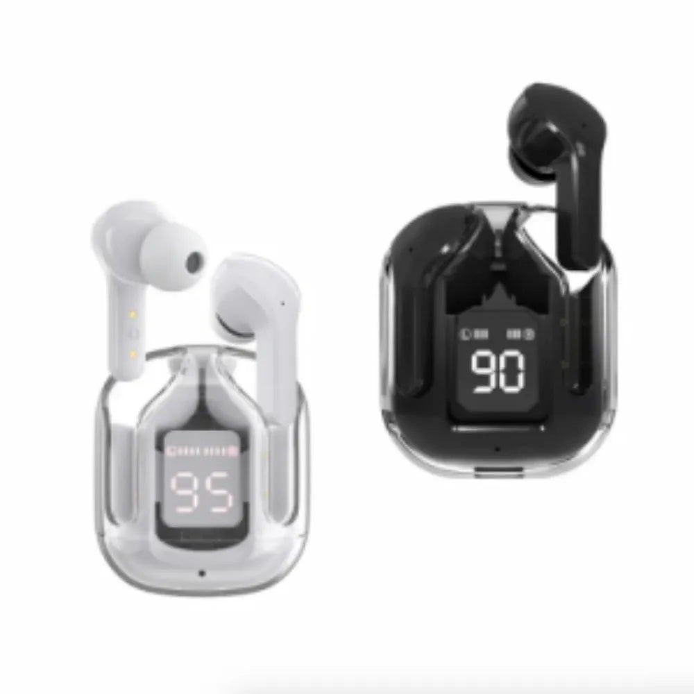 Transparent space capsule case true wireless Bluetooth headset with digital display screen