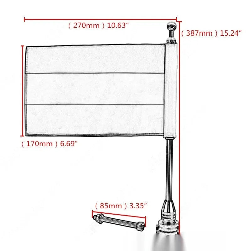 45cm aluminium motorcycle flagpole for side box and luggage rack mounting in black or silver finish