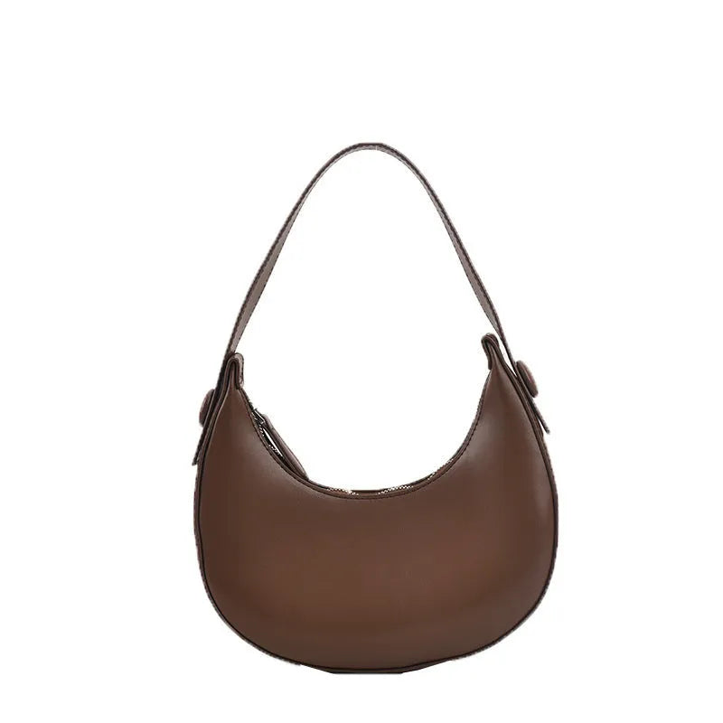 Women's retro shoulder bag in dumpling shape with sandwich pocket and zippered compartment