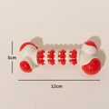 Blue orange red bone-shaped interactive dog toy for small breeds with chewable ends and treat compartment