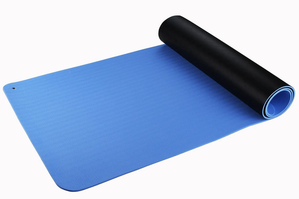 Blue floral pattern conductive yoga mat with grounding wire measuring 182x61cm