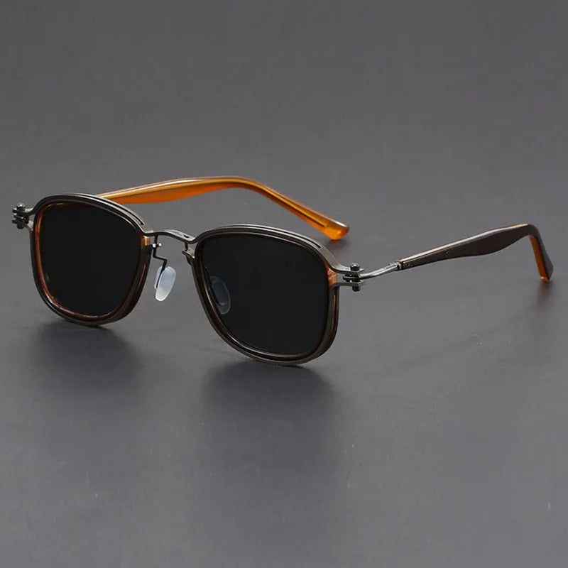 Retro square frame metal sunglasses with decorative patterns in multiple colour options.