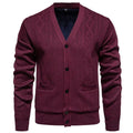 Men's striped cardigan sweater with wool lining in brown colour showing long sleeves and button front