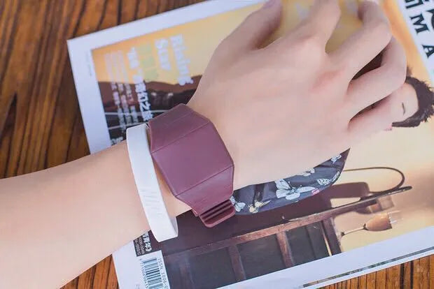 Square digital touch screen watch in multiple colours with stainless steel buckle on PU strap