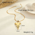 Stainless steel double heart snake bones chain necklace with geometric pendant in gold or steel electroplated finish