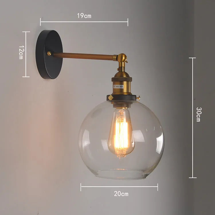 20cm round ball glass wall lamp with aluminium holder in retro style