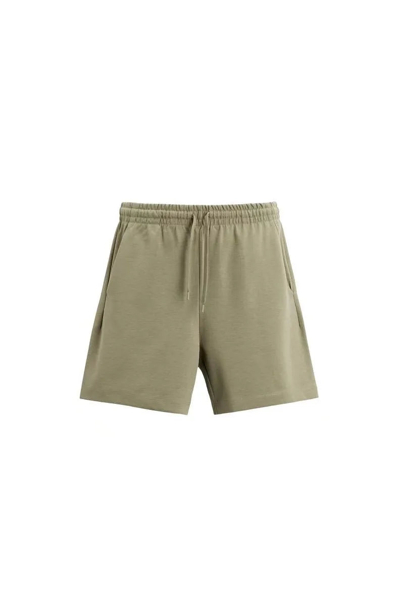Loose fit short sleeve shirt and matching shorts set in polyester double-sided cloth texture