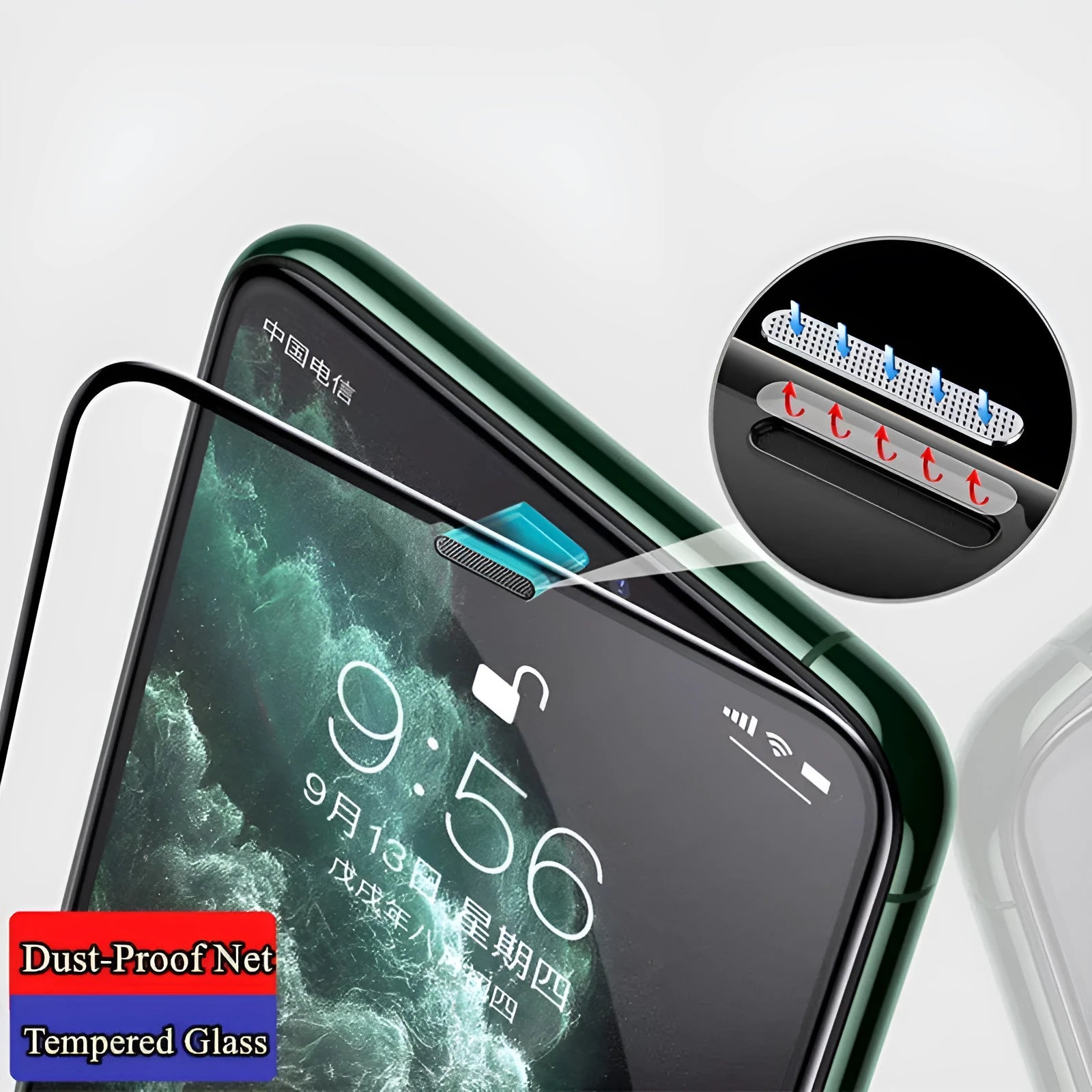 Tempered glass screen protector for iPhone with privacy anti-peeping and blue light filter film options.