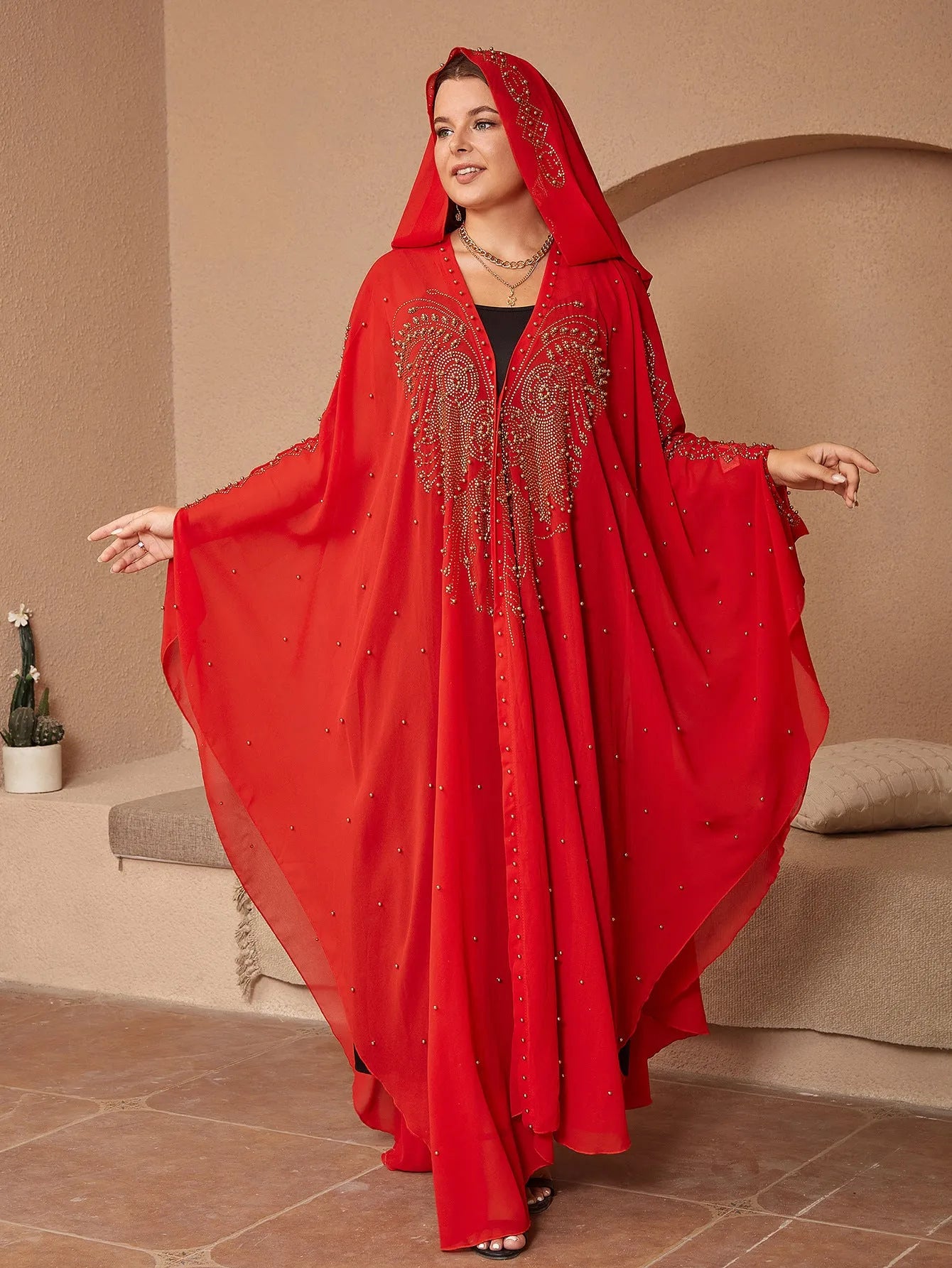 Muslim style chiffon cape shawl with rhinestone beading in multiple colour options