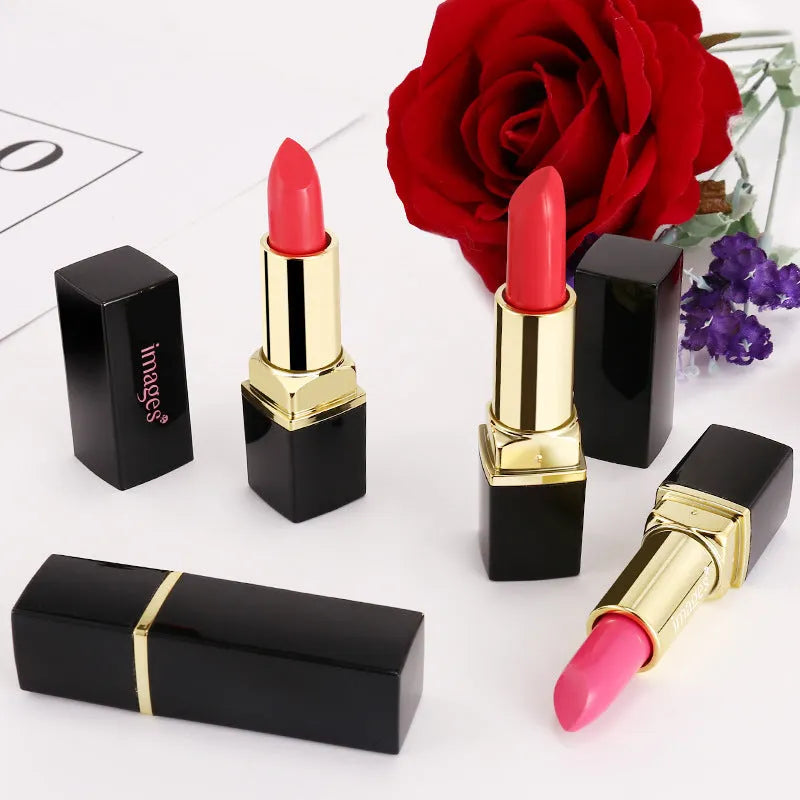 Moisturising lipstick tube in a choice of 10 colours including coral red and barbie pink.