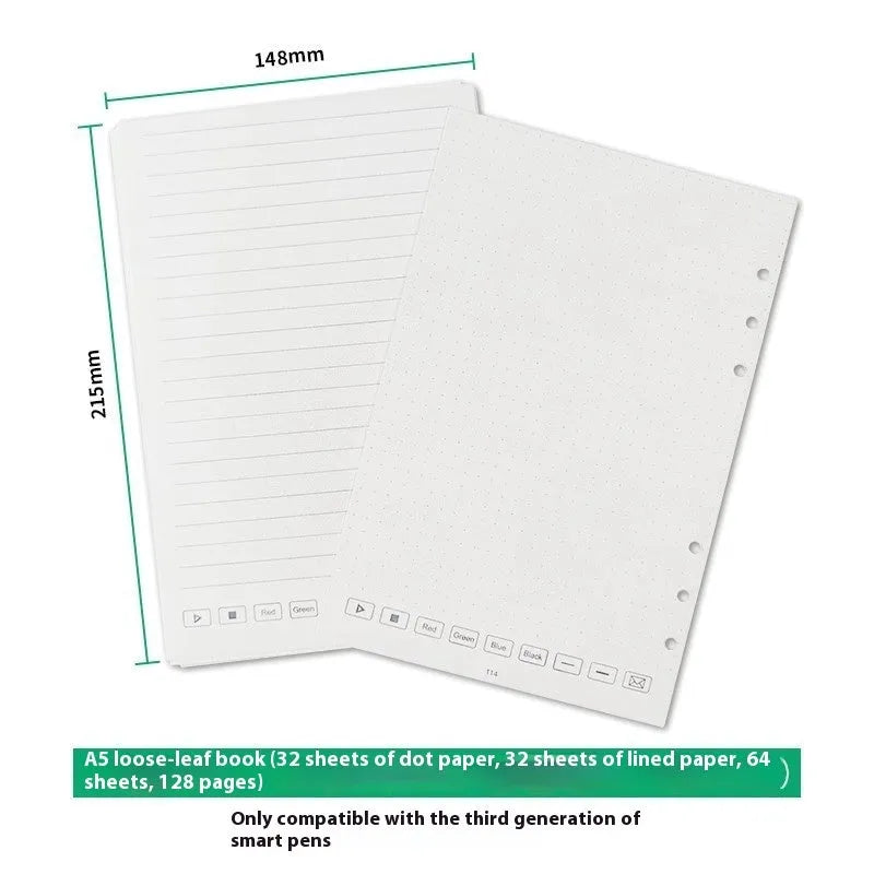 Loose leaf spiral notebook core replacement pack with paper and metal-core pen refills