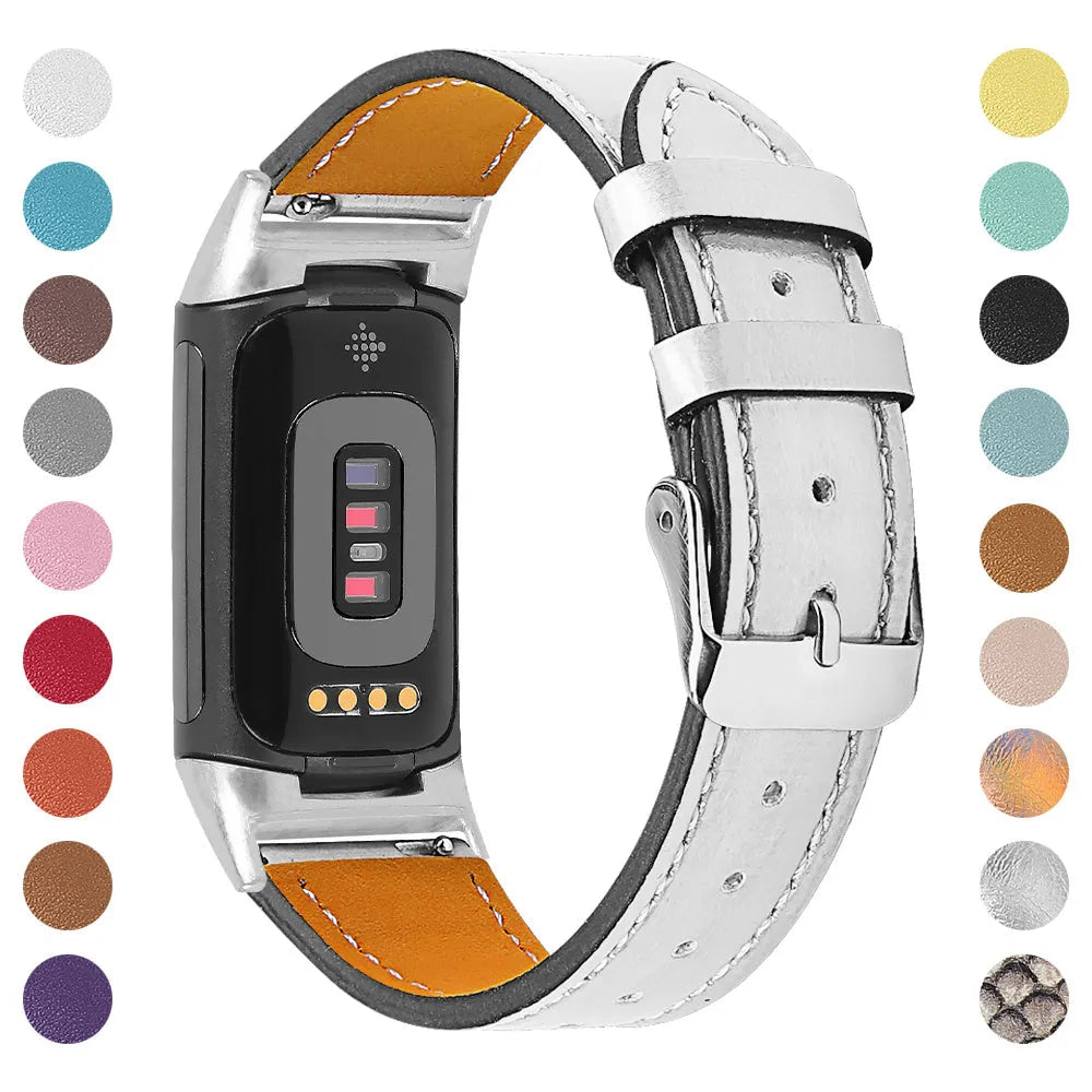 Genuine leather smart watch strap for Fitbit Charge 5 and Charge 6 in various colour options