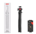 Black octopus tripod with mobile phone clip extended to 360mm length on a table