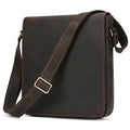 Brown men's leather crossbody shoulder bag with visible stitching and a long strap.