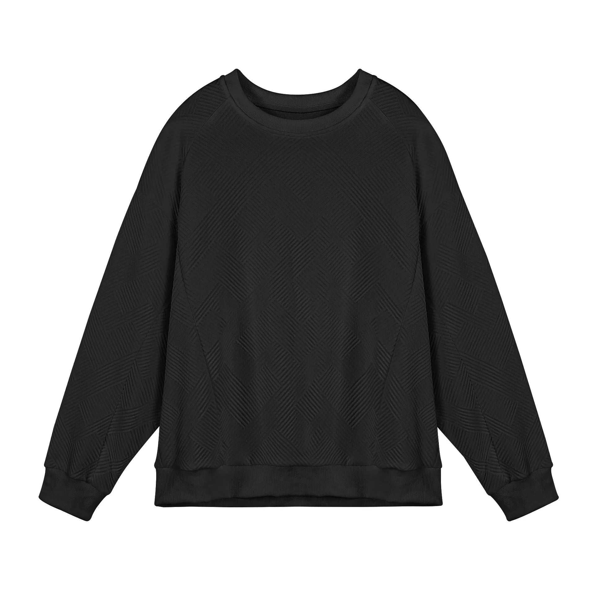 Men's loose fit twill jacquard pullover sweater in solid colours with round neck and long sleeves