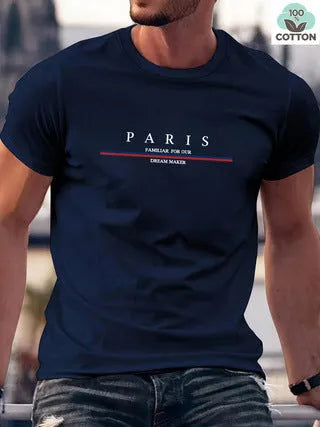 Men's heavy pure cotton short-sleeved T-shirt with a printed design in a loose casual fit