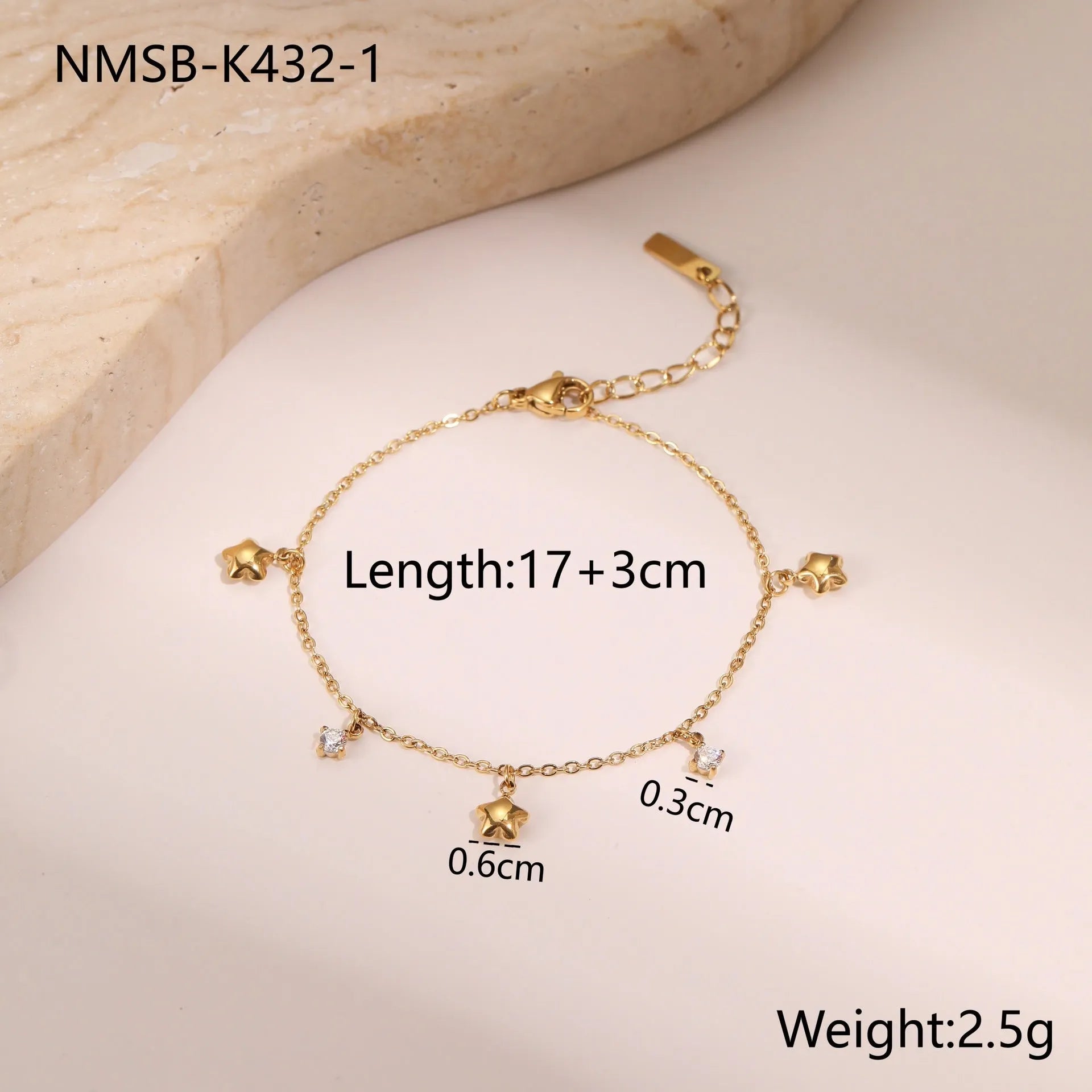 Ins Titanium Steel women's bracelet with 18K gold plating and a geometric zircon star pendant.