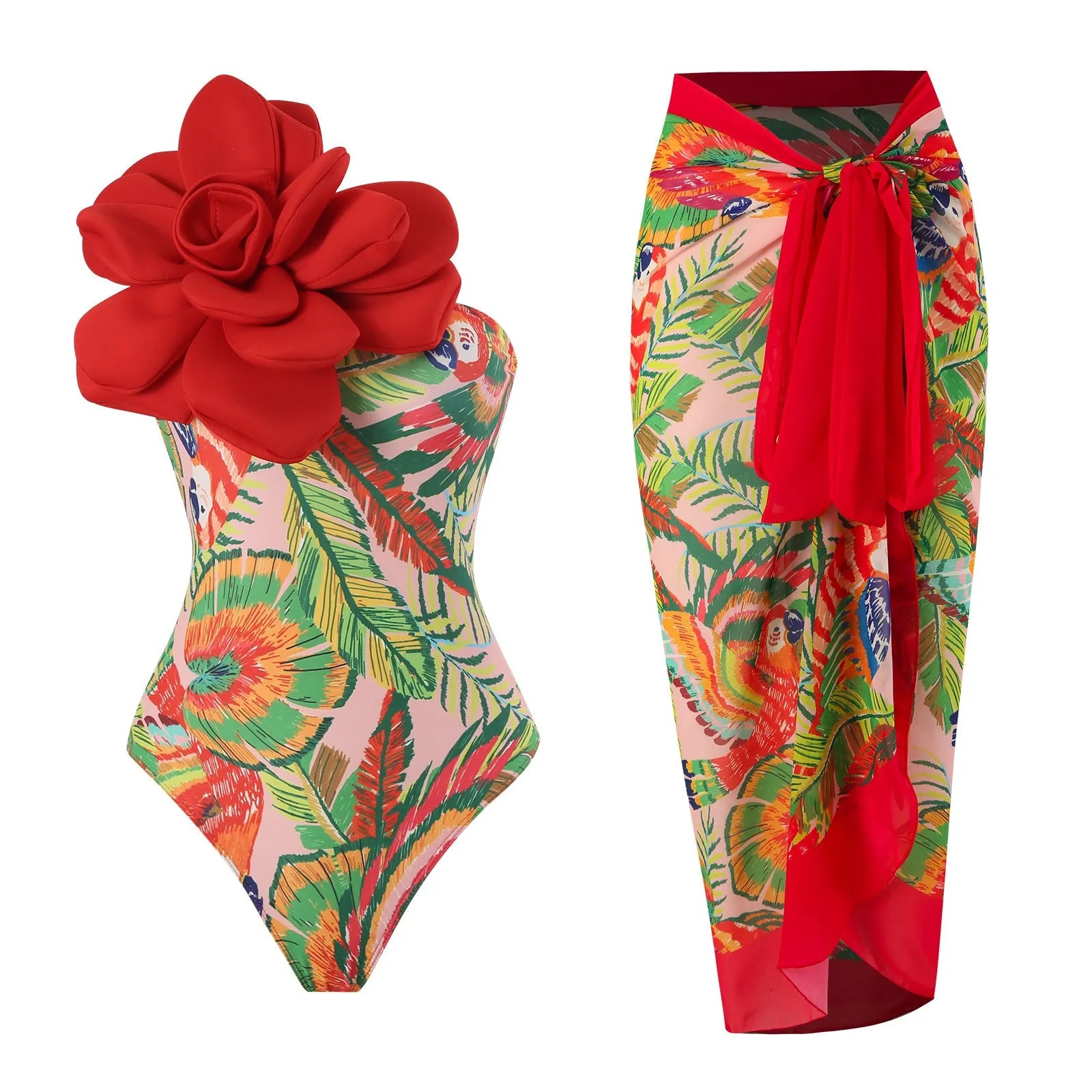 Long sleeve one-piece swimsuit jumpsuit with gauze cover-up skirt in blue colour