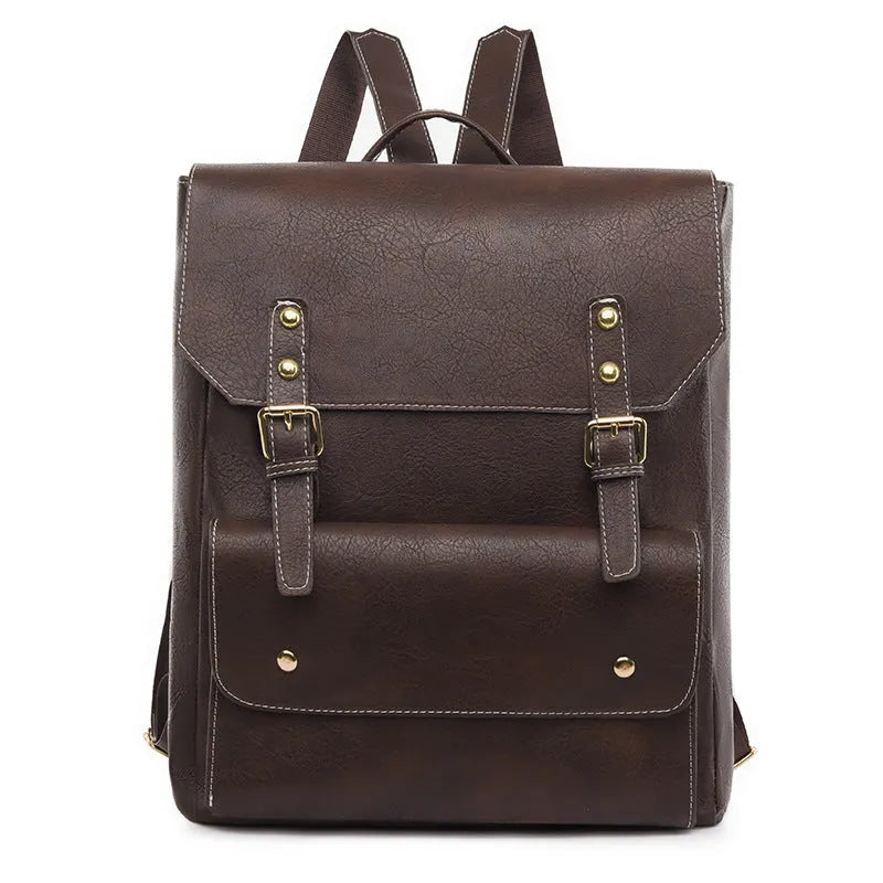 Korean retro style backpack in soft PU leather showing ventilation features and available colour options