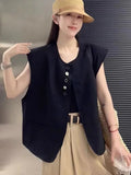 Women's beige polyester vest with front pocket, 40cm short length, loose fit