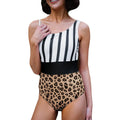 Women's leopard print one-piece swimsuit with asymmetric collar and high waist briefs design