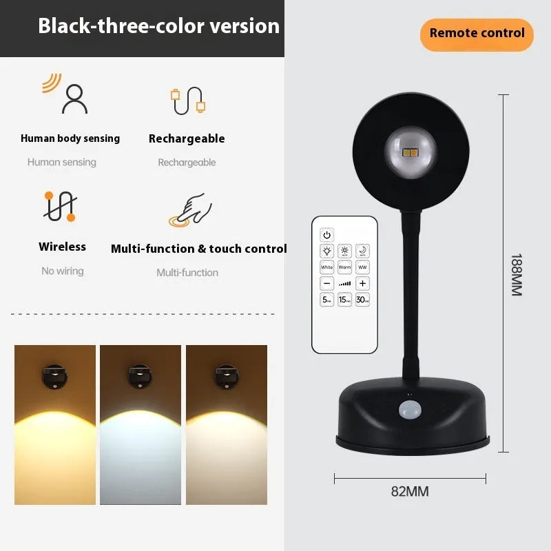 Geometric rechargeable wall spotlight with wireless remote control on indoor wall