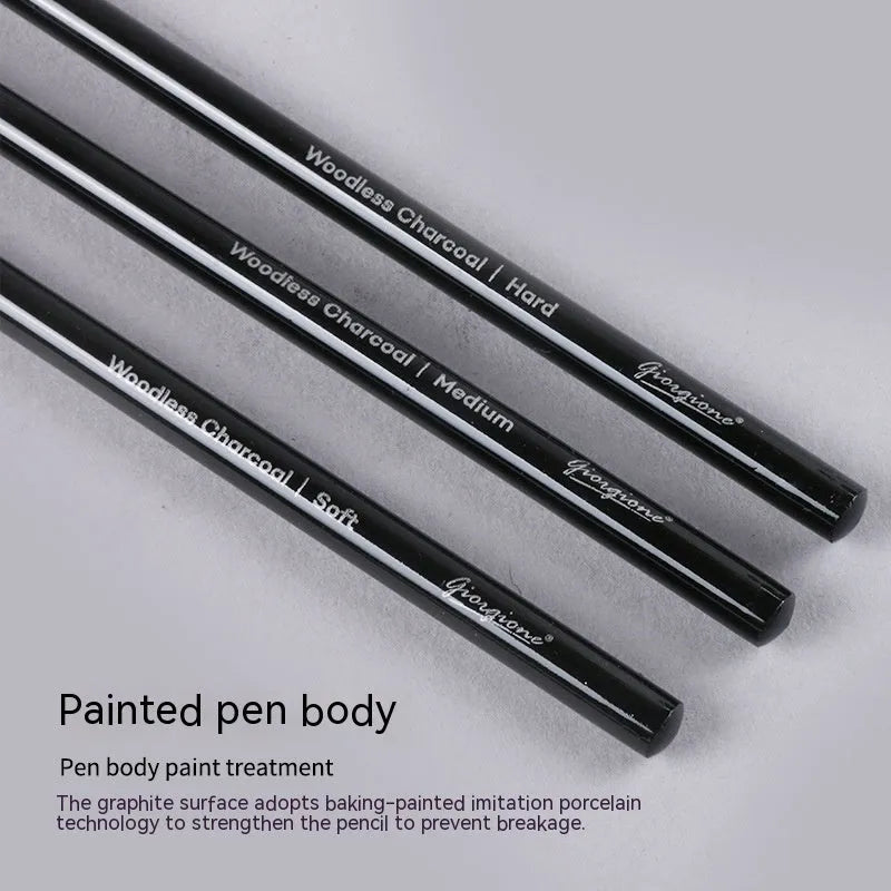 Carbonized Pencil Suit set showing graphite and carbonized pencils with wooden shells on a suction card.
