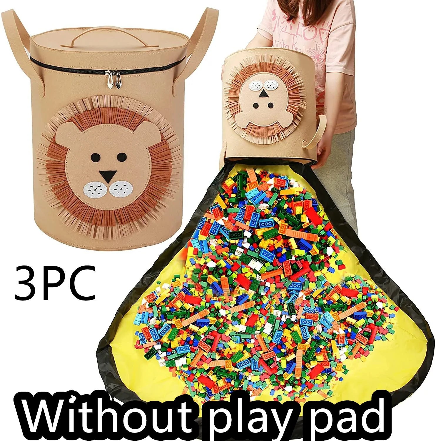Green felt storage cube with pull rope unfolded as waterproof play mat for children's toys