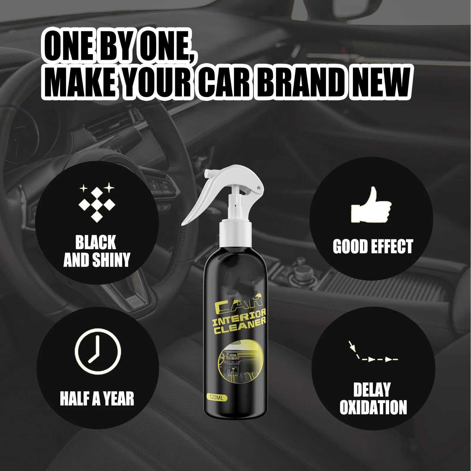 120ml bottle of car interior cleaner for leather and dashboard surfaces
