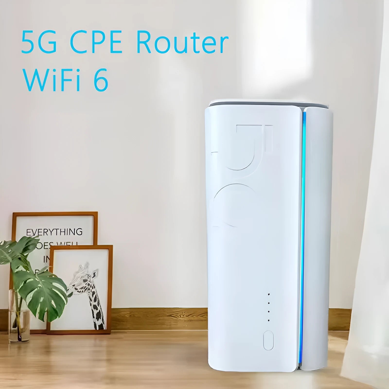 Compact black 4G CPE wireless router with data cable, shown from the front.